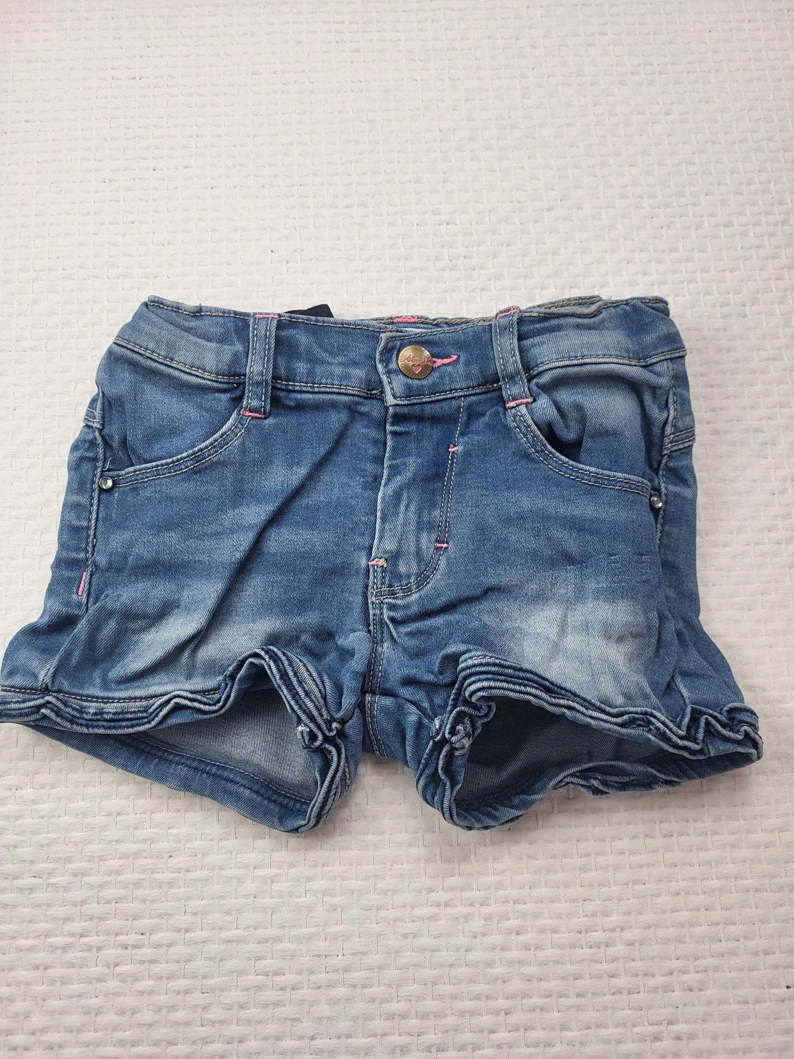 Short en jean bleu Absorba – 2 ans (86 cm) – Taille ajustable & détails roses
